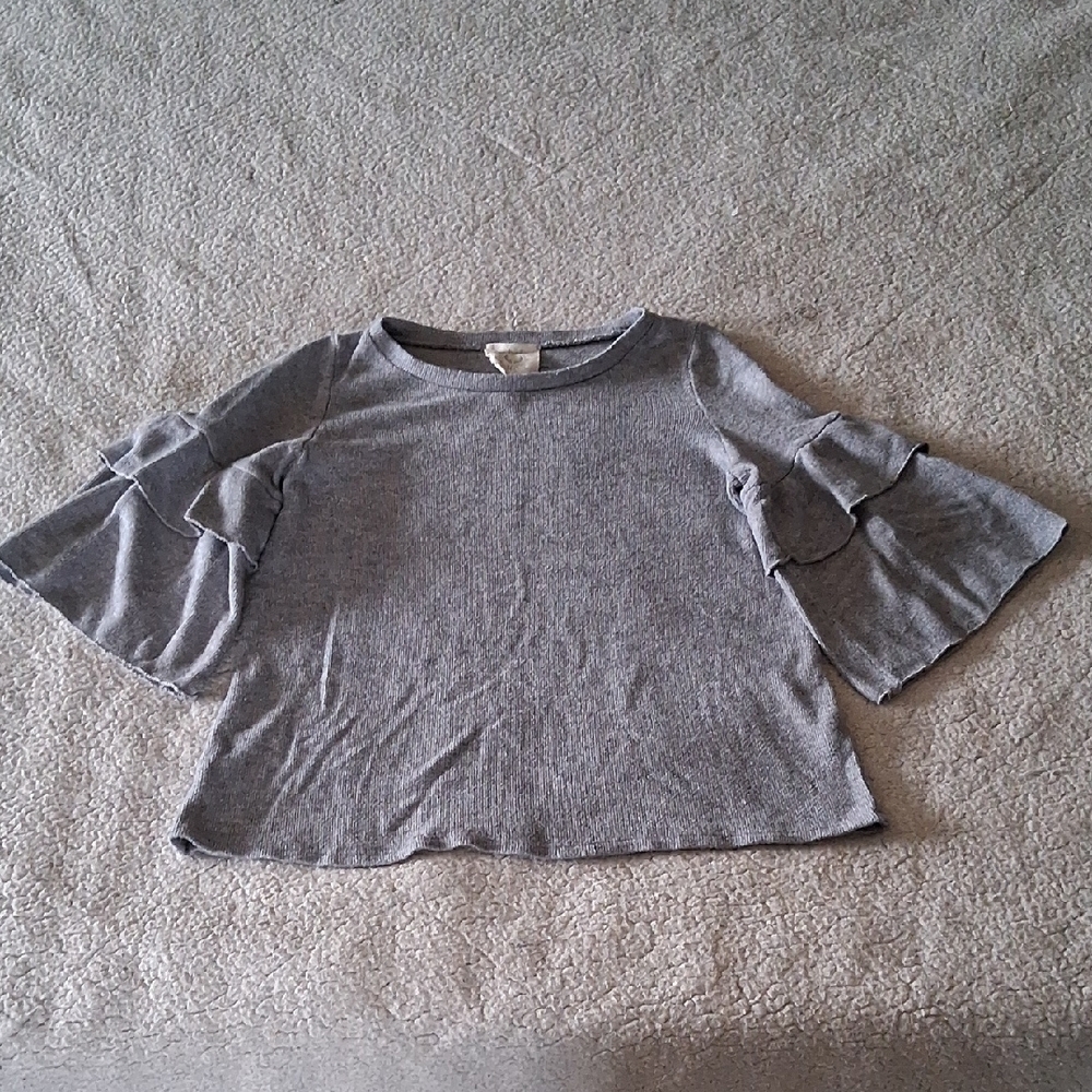 Fantastic Fawn Heather Gray Ruffle Blouse